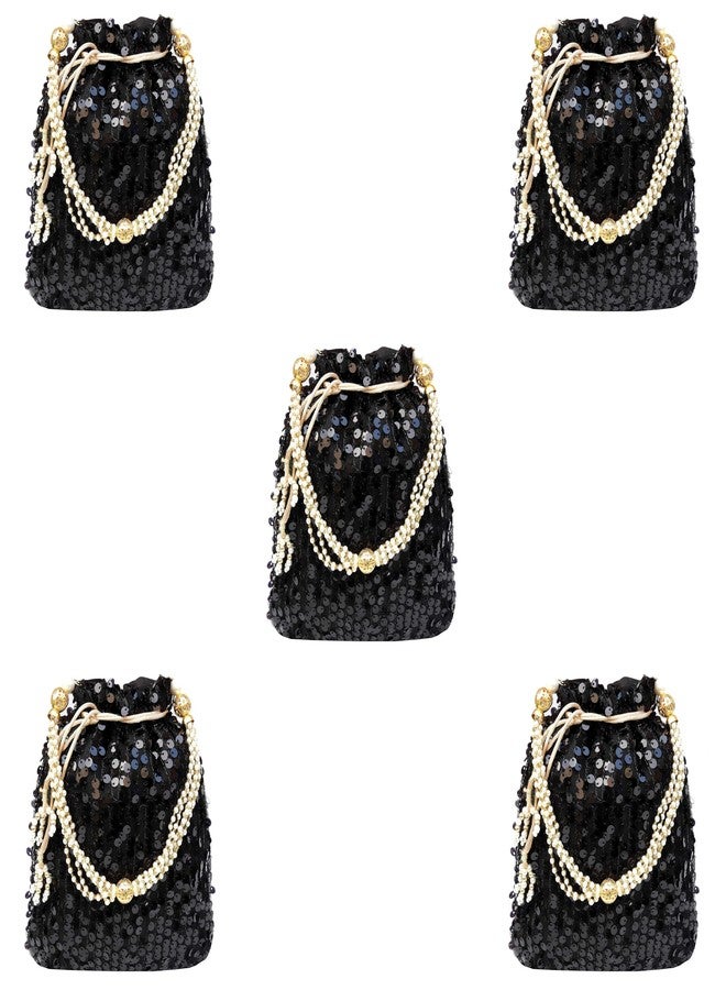 DUCHESS Women Black Sequins Potli Bag For Wedding Party (Pack of 5)
